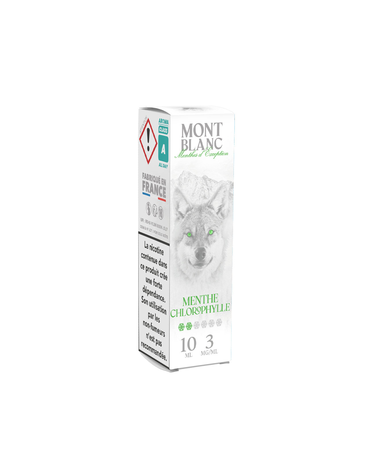 Packaging boite E-liquide Menthe Chlorophylle 10 ml Mont Blanc Vap'or Juices