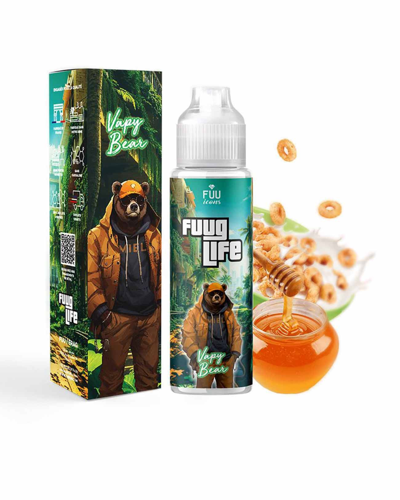 E-liquide 50 ml Fuug Life Vapy Bear de chez Fuu, saveur céréales de blé soufflé et miel
