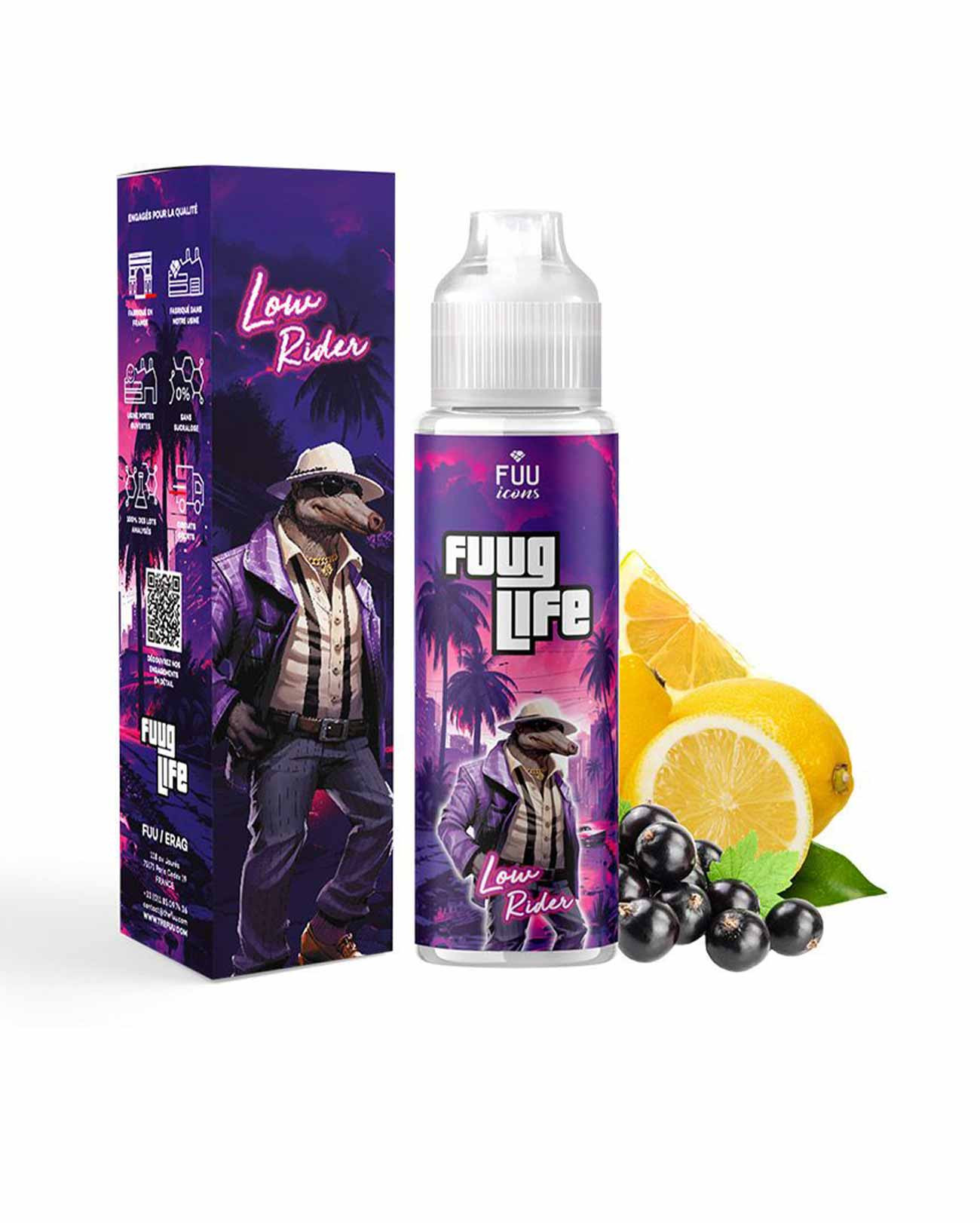 E-liquide 50 ml Fuug Life Low Rider de chez Fuu, saveur fraîche citron jaune et cassis