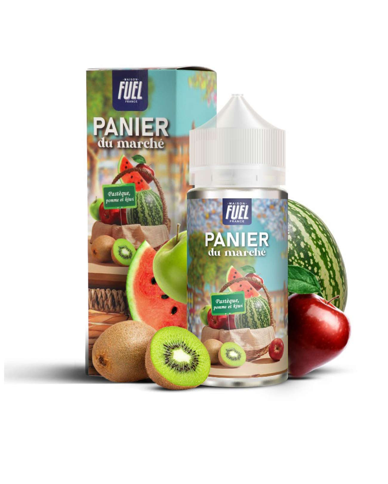 E-liquide maxi format économique 100 ml Panier du Marché Pastèque, Pomme et Kiwi par Maison Fuel