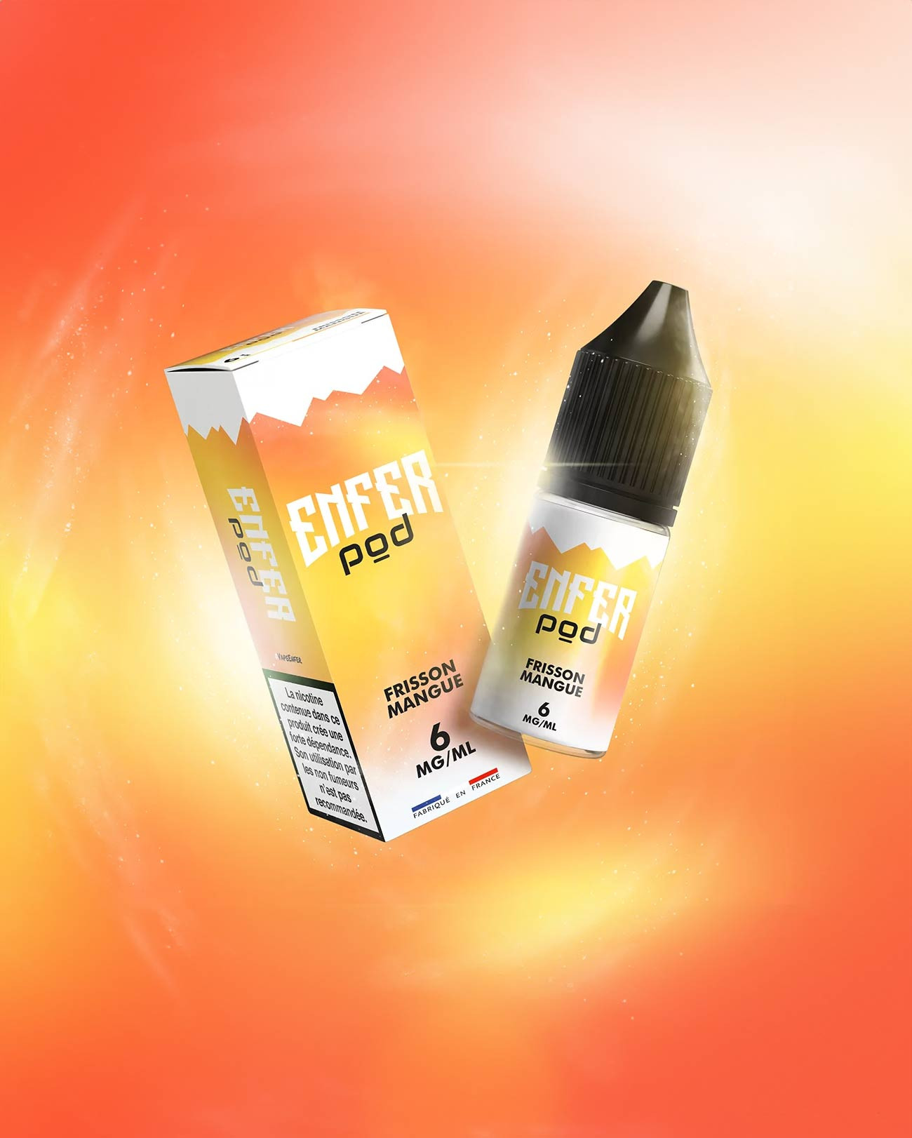 E-liquide Enfer Pod Frisson Mangue 10 ml sels de nicotine ultra frais avec sa boîte