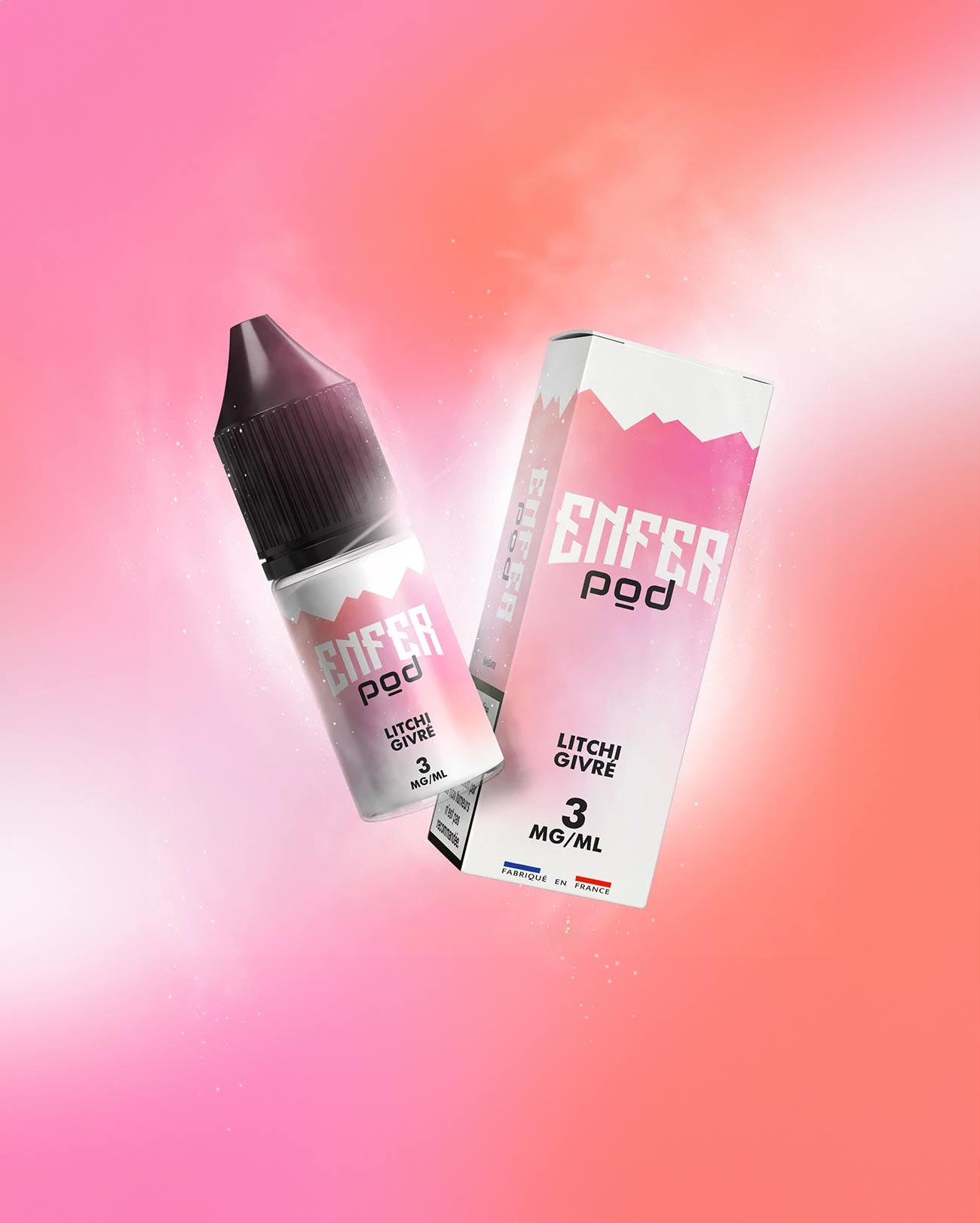 E-liquide Enfer Pod Litchi Givré en sels de nicotine hyper frais petit format avec son packaging