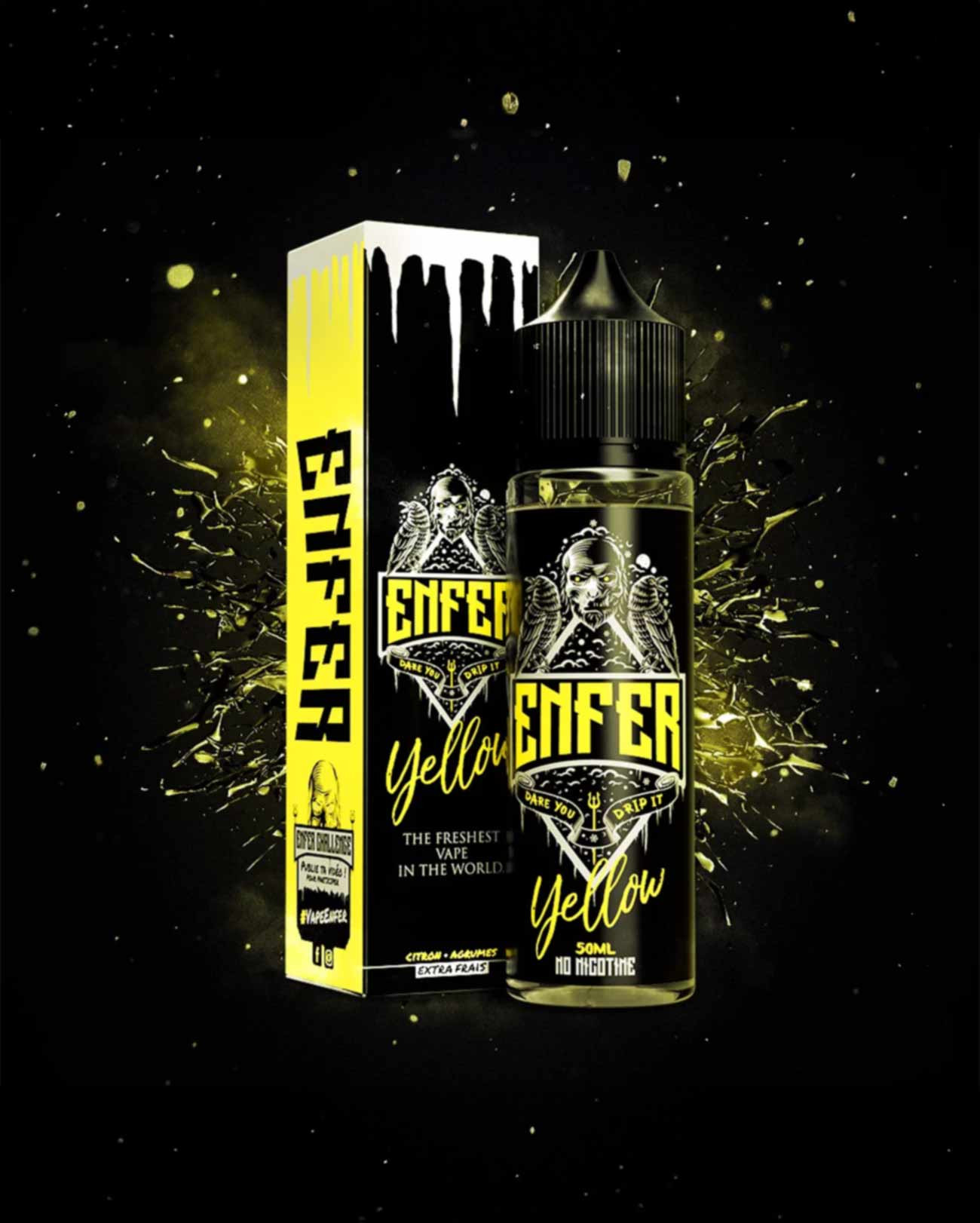 E-liquide 50 ml Yellow Enfer ultra frais avec sa boîte