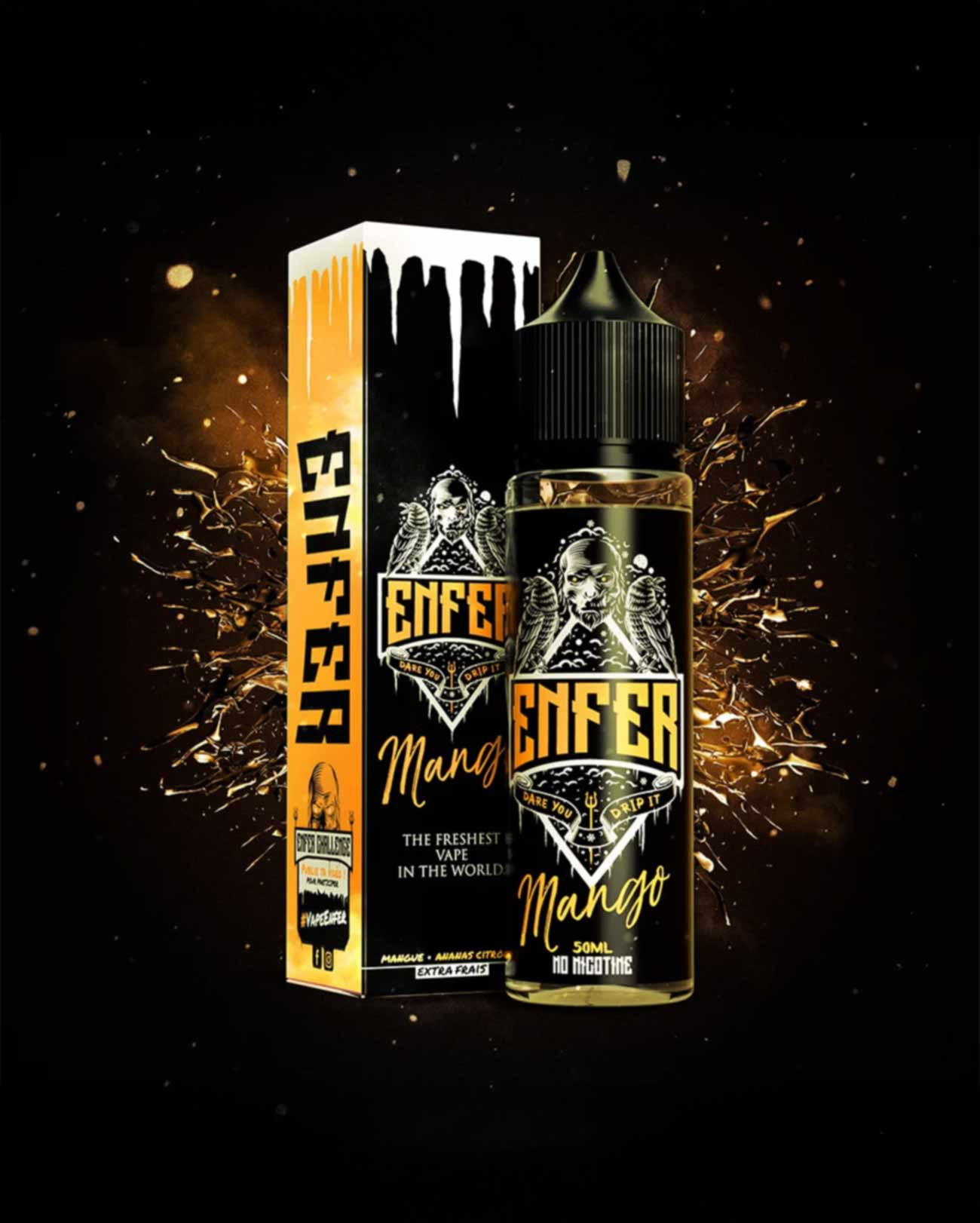 E-liquide Mango Enfer extra frais en grand format avec sa boîte