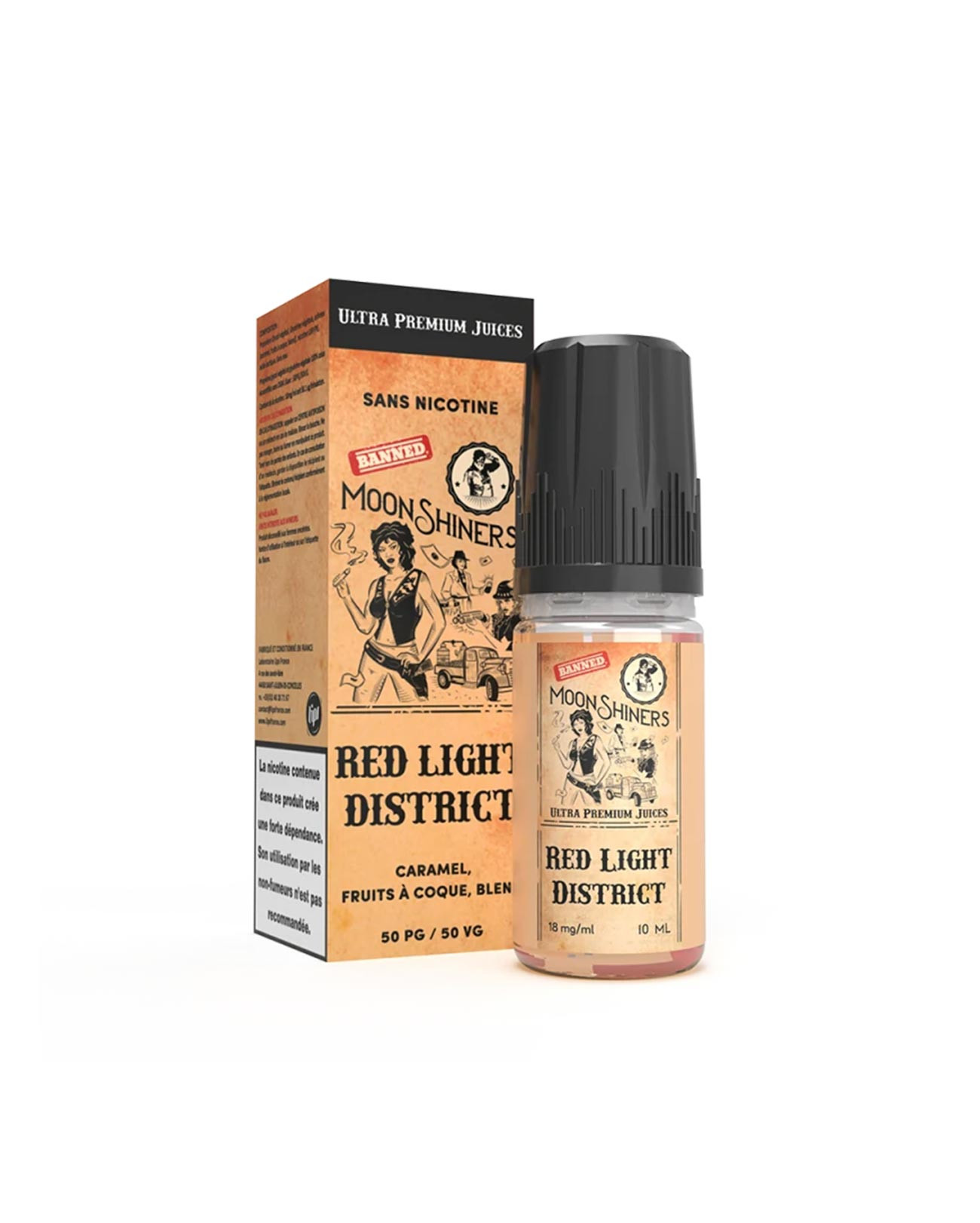 E-liquide Red Light District 10 ml de la collection Moonshiners du Laboratoire Lips avec son emballage