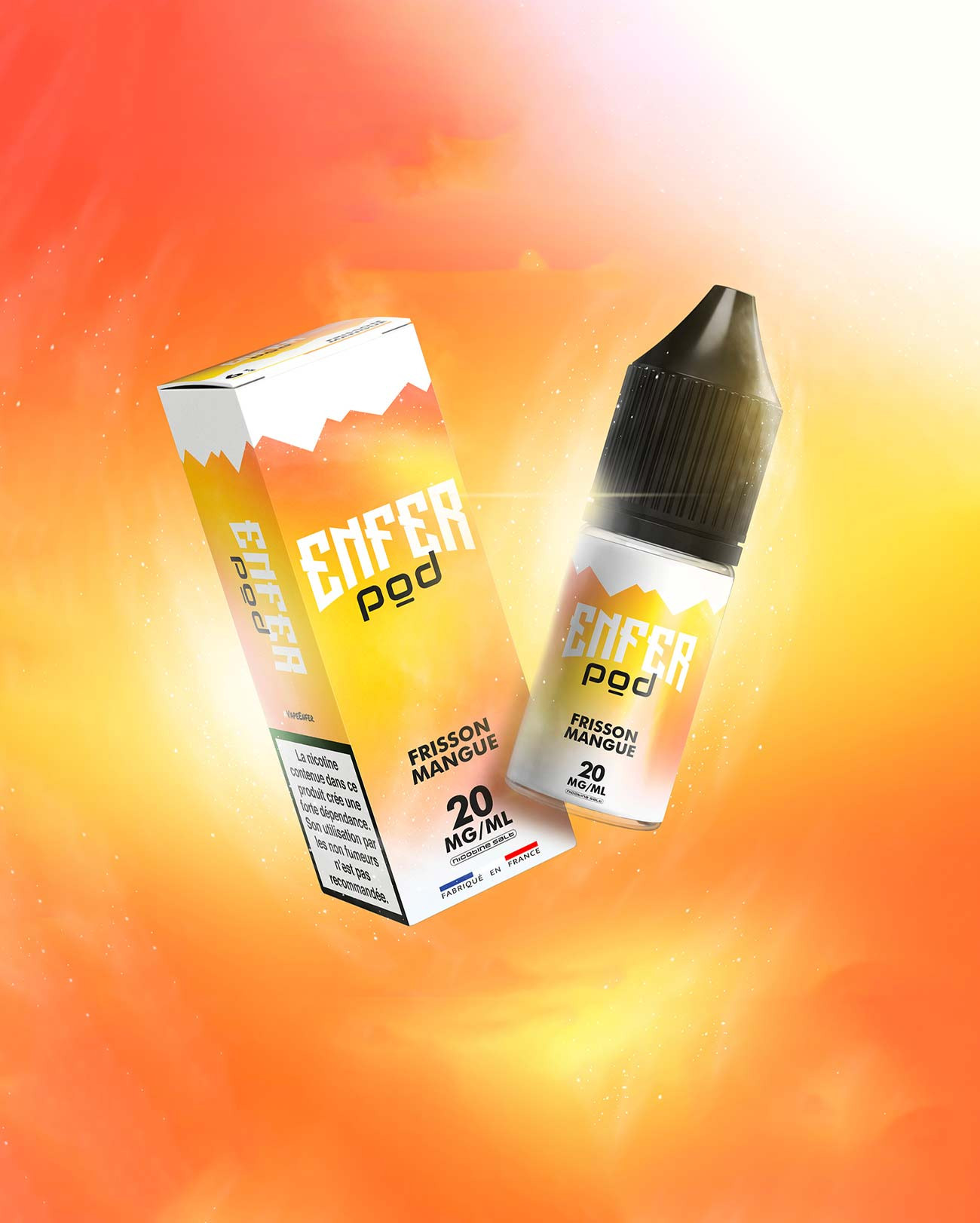 E-liquide Enfer Pod Frisson Mangue 10 ml sels de nicotine ultra frais avec sa boîte