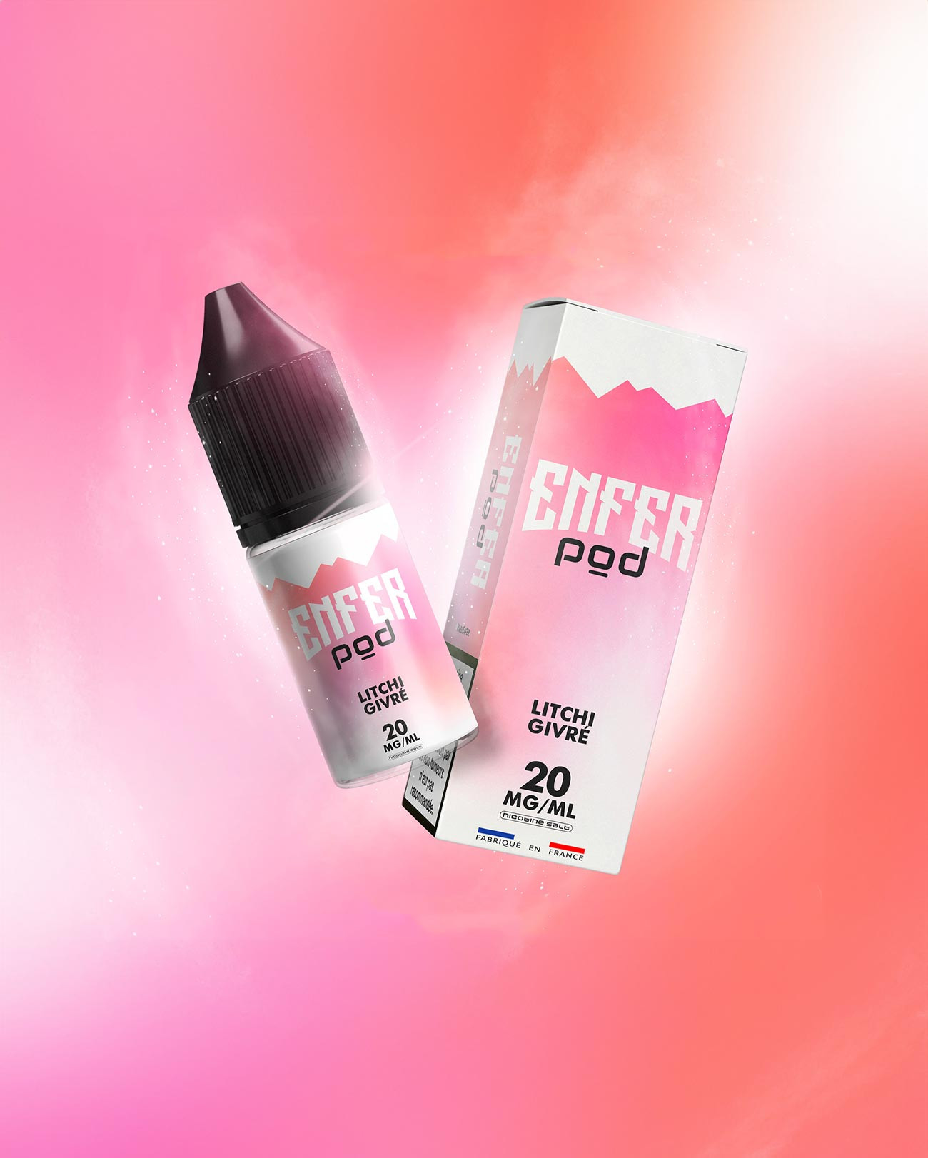 E-liquide Enfer Pod Litchi Givré en sels de nicotine hyper frais petit format avec son packaging