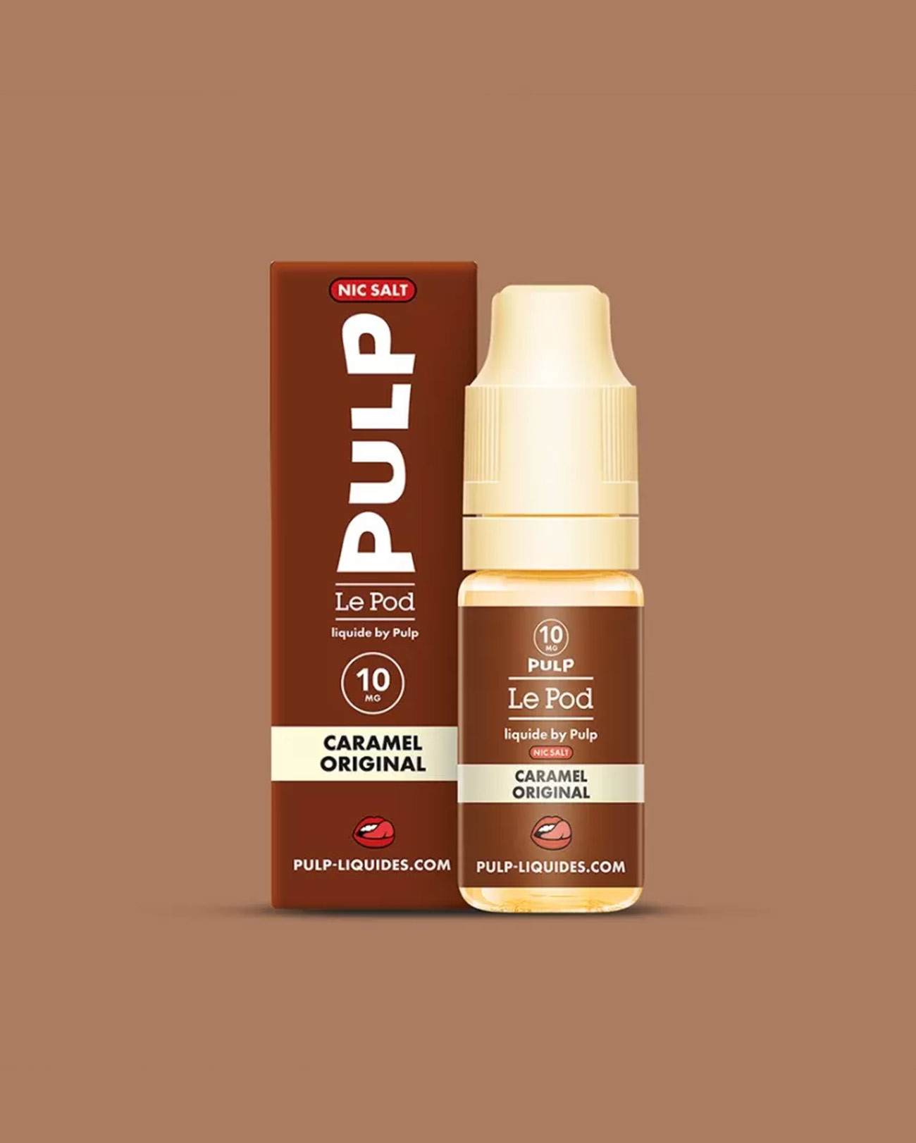 Packaging Pulp Le Pod flacon e-liquide 10 ml by Pulp au sel de nicotine saveur caramel original