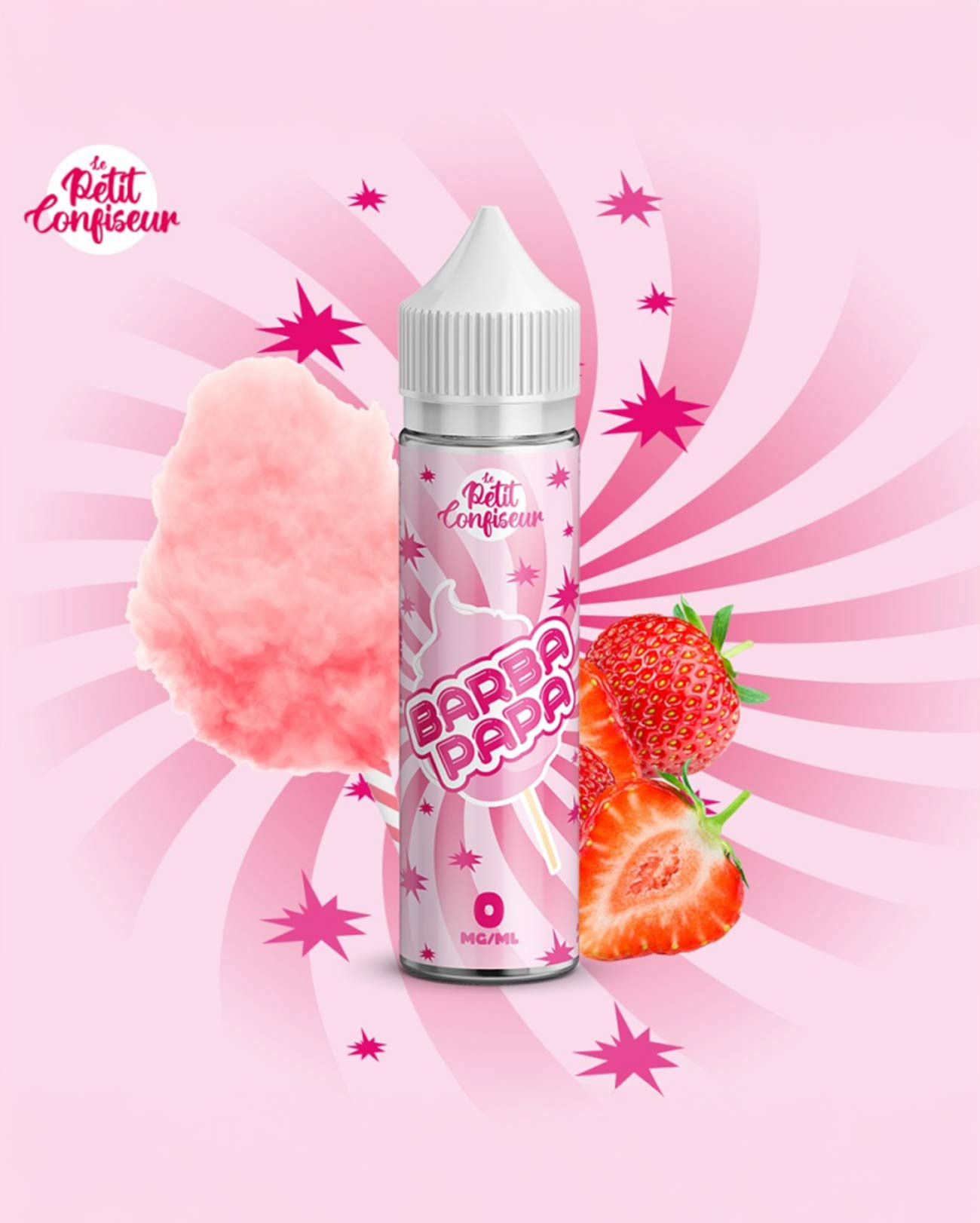 E-liquide grand Format Le Petit Confiseur Barbe à Papa à la fraise à booster