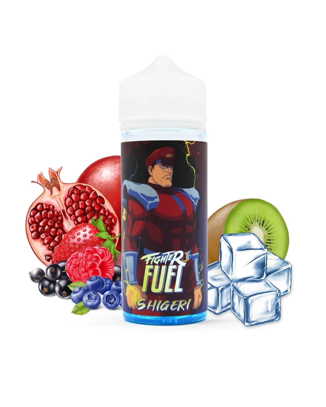 E-liquide maxi format 100 ml Shigeri Fighter Fuel fruits rouges et kiwi